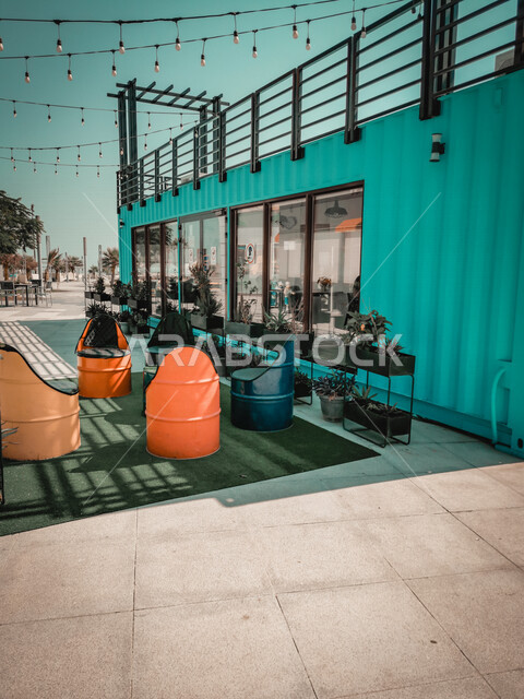 تصميم حديث لمقهى باللون الأزرق، كافيهات ومطاعم، ديكورات ابداعية