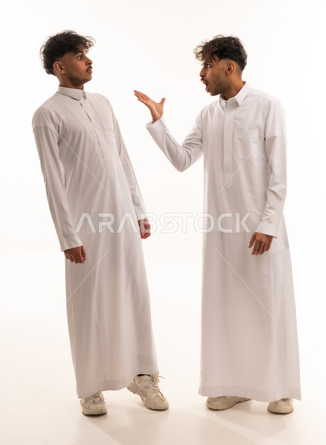 Saudi Men Arguing and Shouting on White Background