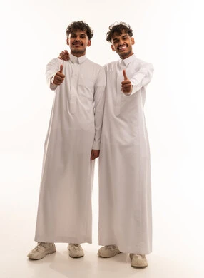Saudi Men in Traditional Thobe Giving Thumbs Up