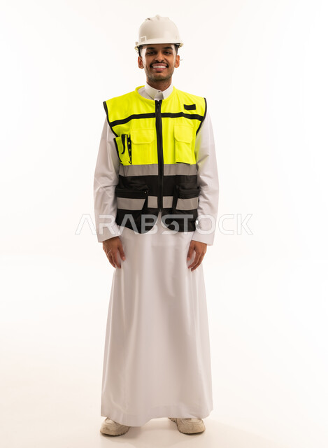 Saudi Engineer in Traditional Thobe and Safety Gear