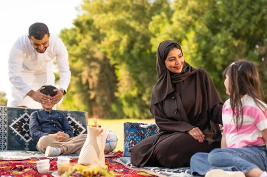 Saudi Family Picnic in Public Green Park