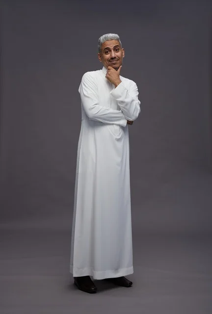 Saudi Man in Traditional Thobe Thinking in Studio