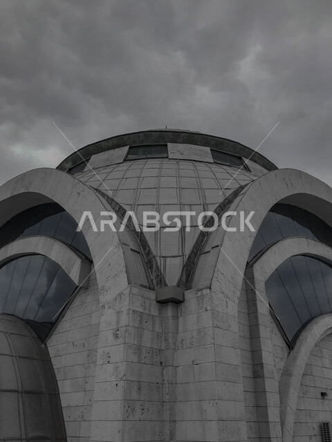 Black and white close-up of a mosque, the house of God, prayer and getting closer to God, Islam and worship, sacred places