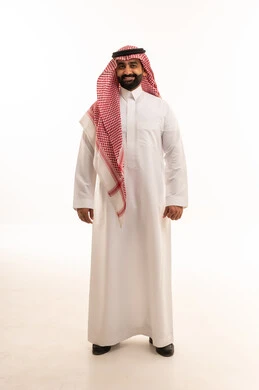 Saudi Man in Traditional Thobe on White Background