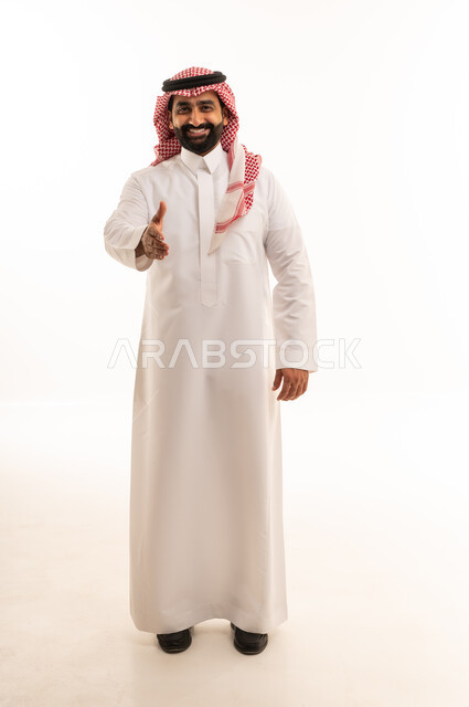 Saudi Businessman Handshake on White Background
