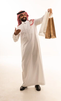 Saudi Man Holding Shopping Bags on White Background