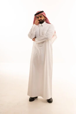 Thinking Saudi Man in Traditional Thobe Studio