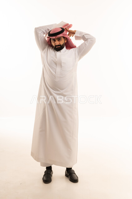 Saudi Man in Traditional Thobe on White Background