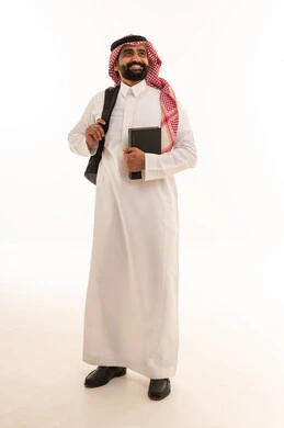 Saudi Man Student with Backpack and Notebook