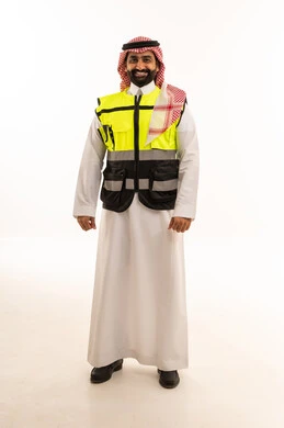 Saudi Man Wearing Safety Vest on White Background