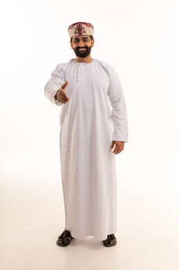 Omani Man Handshake in Traditional White Dishdasha