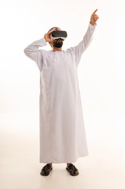 Omani Man Wearing VR Headset on White Background