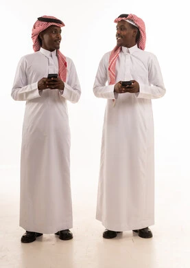 Saudi Men with Smartphones on White Background