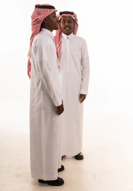 Two Saudi Men in Traditional Thobe on White Background