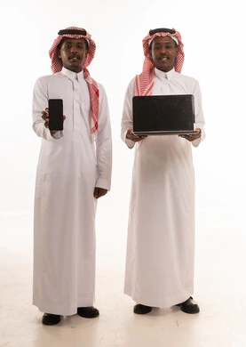 Saudi Men with Laptop and Smartphone on White Background