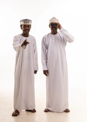 Omani Men in Traditional Dishdasha and Binoculars