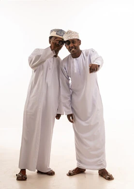 Omani Men with Binoculars on White Background