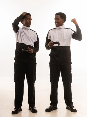 Omani Men Playing Video Games on White Background