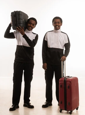 Omani Men with Suitcases on White Background