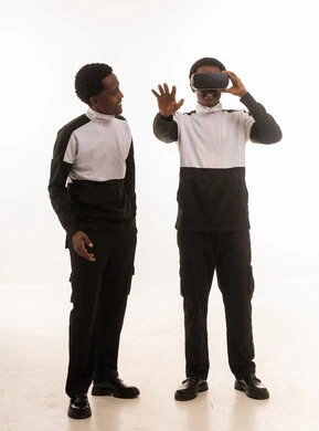 Omani Men Using Virtual Reality VR Headset Studio