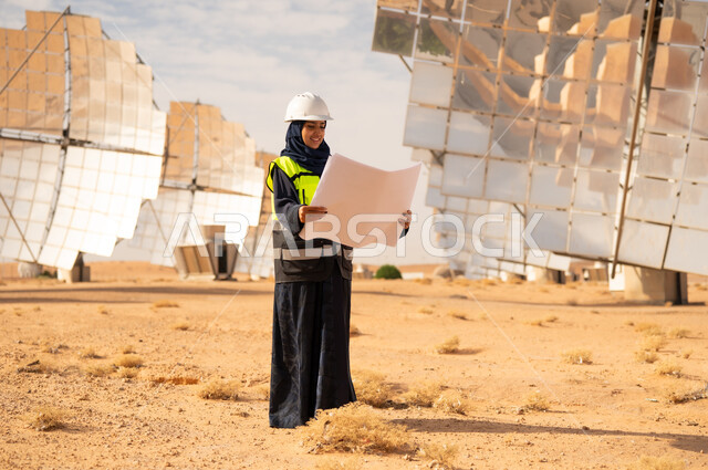 مهندسة عربية في محطة طاقة شمسية صحراوية