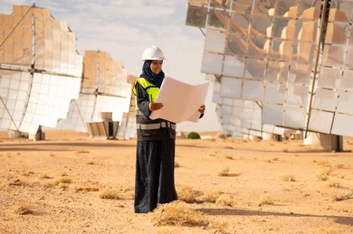 Arab Female Engineer at Desert Solar Power Plant