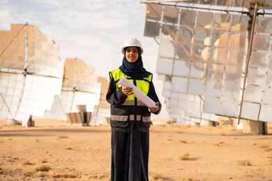 Arab Female Engineer at Solar Power Plant