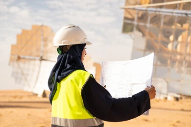 Arab Female Engineer at Solar Power Plant Site