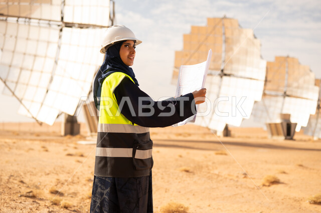 مهندسة سعودية في محطة طاقة شمسية صحراوية