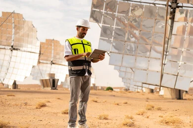 مهندس عربي في محطة طاقة شمسية صحراوية