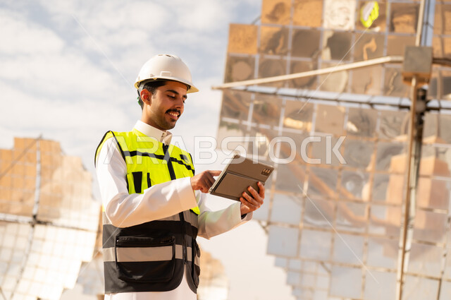 مهندس سعودي يستخدم تابلت في محطة طاقة شمسية