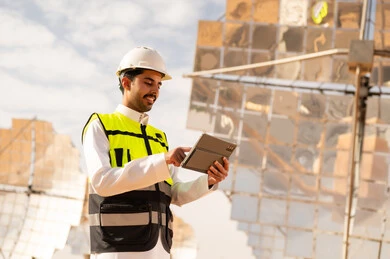 مهندس سعودي يستخدم تابلت في محطة طاقة شمسية