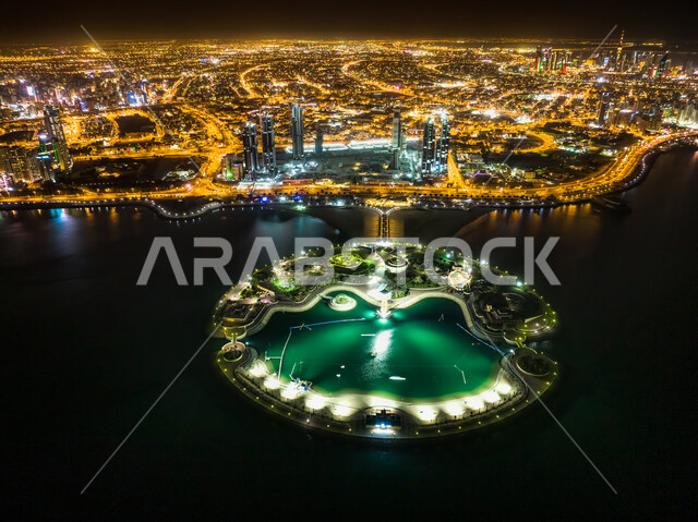 الجزيرة الخضراء في دولة الكويت ، جزيرة صناعية ، الابراج وناطحات السحاب ، دولة الكويت ليلا ، اماكن سياحية في الكويت 