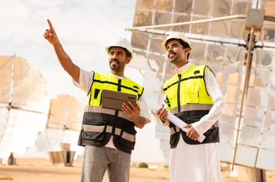 Arab Engineers at Solar Power Station in Desert