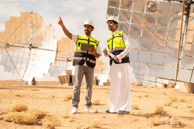 Saudi Engineers at Desert Solar Power Plant Inspection