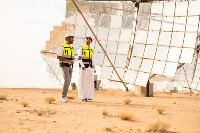 Saudi Engineers at Solar Power Plant in Desert