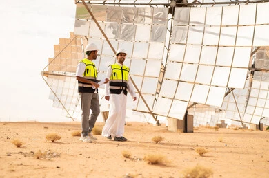 Saudi Engineers at Desert Solar Power Plant Facility
