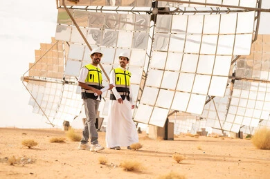 Saudi Engineers at Solar Power Plant Desert