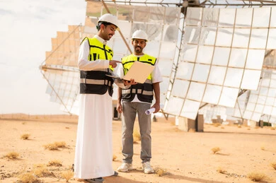 مهندسون عرب في محطة طاقة شمسية صحراوية