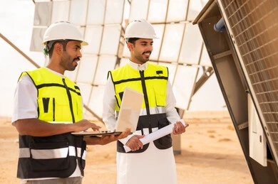 مهندسون عرب في محطة طاقة شمسية صحراوية