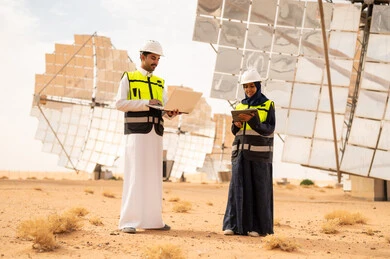 Saudi Engineers Working at Desert Solar Power Plant