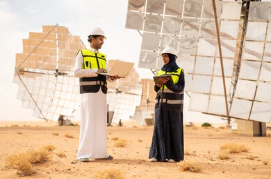 Saudi Engineers at Solar Power Plant in Desert