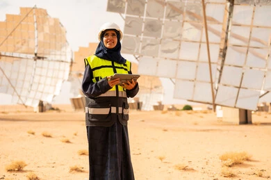 Saudi Female Engineer at Desert Solar Power Plant