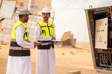 مهندسون عمانيون يعملون في محطة طاقة شمسية