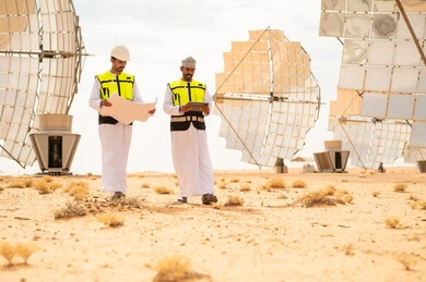 Omani Engineers at Solar Power Plant in Desert