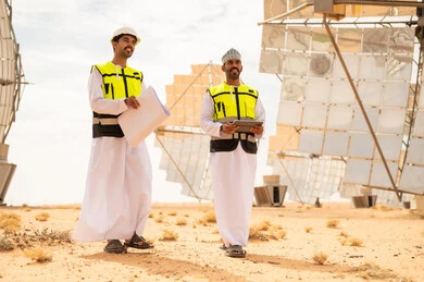 Omani Engineers at Solar Power Plant in Desert