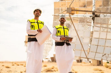 مهندسون عمانيون في محطة طاقة شمسية صحراوية