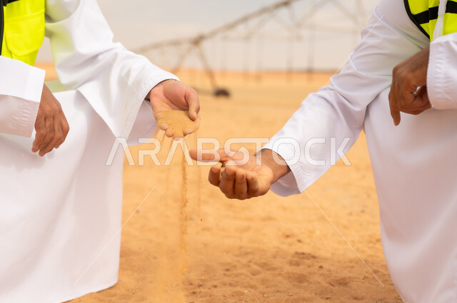 Saudi Engineers Testing Soil Quality at Desert Farm