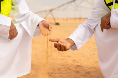 Saudi Engineers Testing Soil Quality at Desert Farm