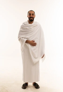 Saudi Man in White Ihram Clothing for Hajj